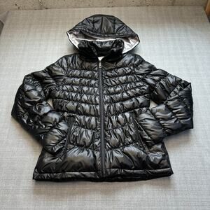 Kenneth‎ Cole Puffer Jacket Womens Medium Quilted Hooded Black Winter